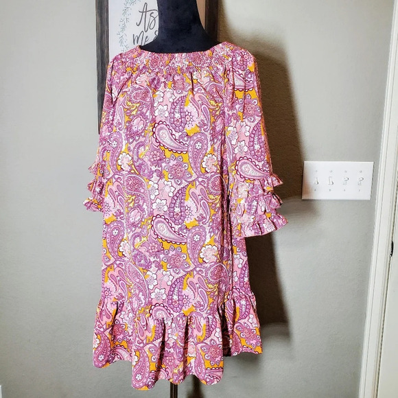 Grace + Karma Ruffle Floral Paisley Boho Dress Size Small - Picture 1 of 17